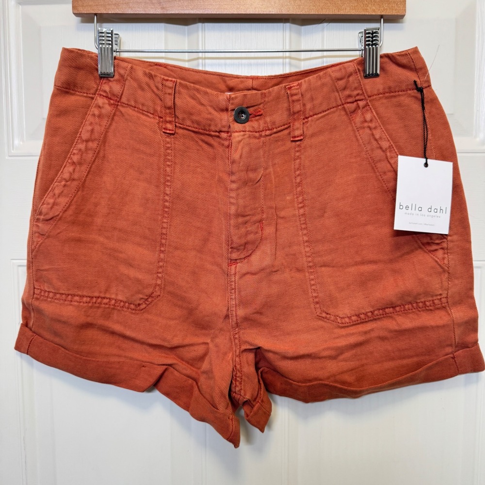 Bella Dahl Womens Shorts 29 Rust Orange Utility Linen Blend Lyocell Coastal Boho